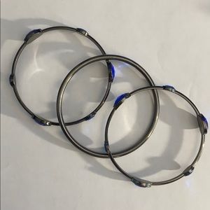 Gunmetal and blue gemstone bangle bracelet set